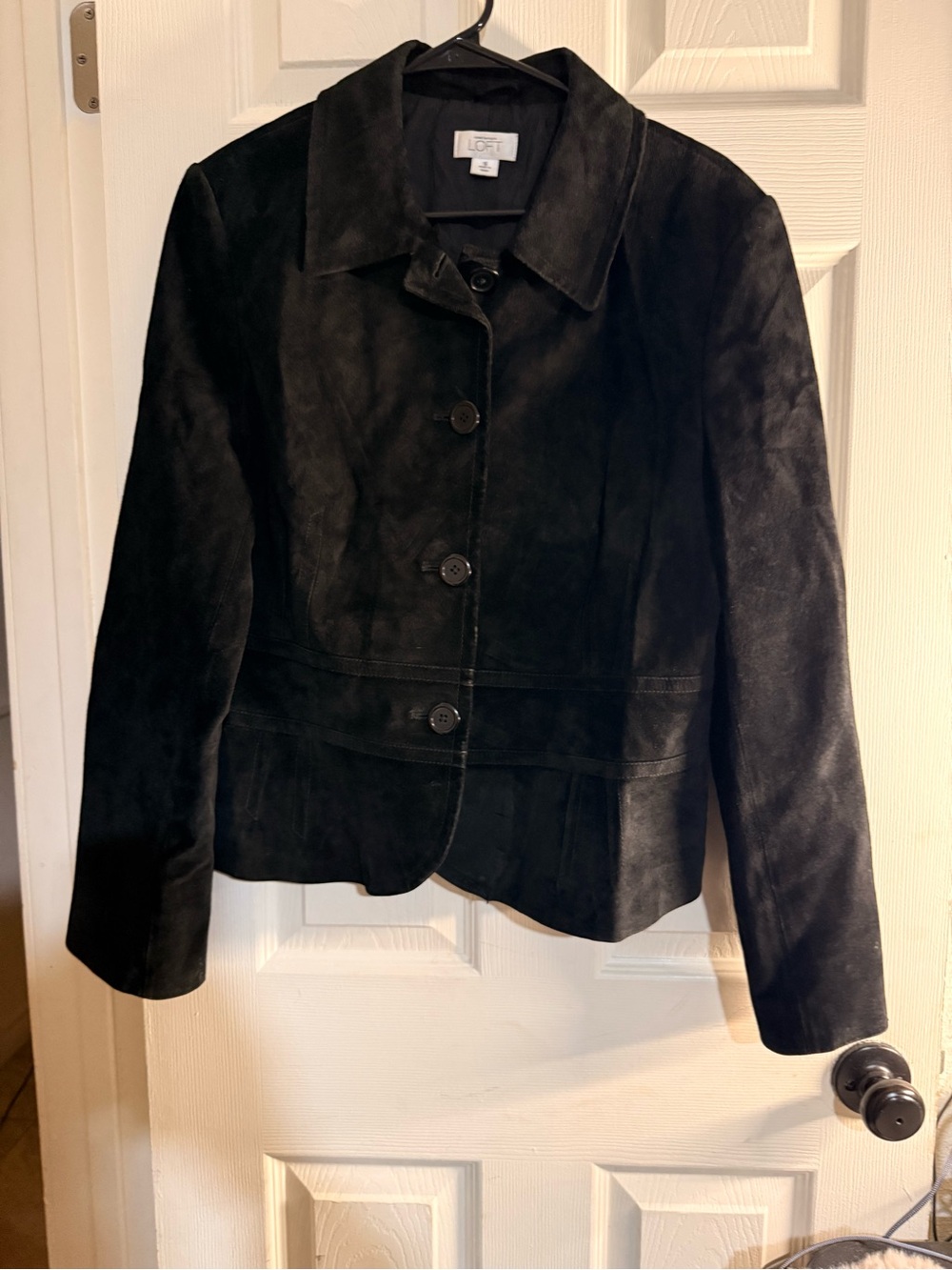 LOFT Ann Taylor Black Suede Leather Button Front Career Blazer Jacket Size 16